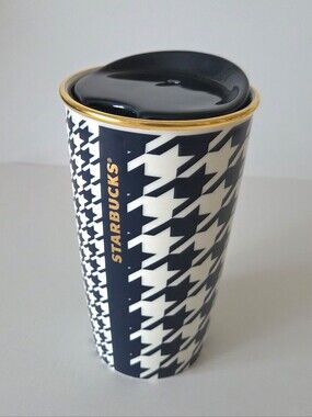 Starbucks Houndstooth Travel Tumbler in Black, White & Gold